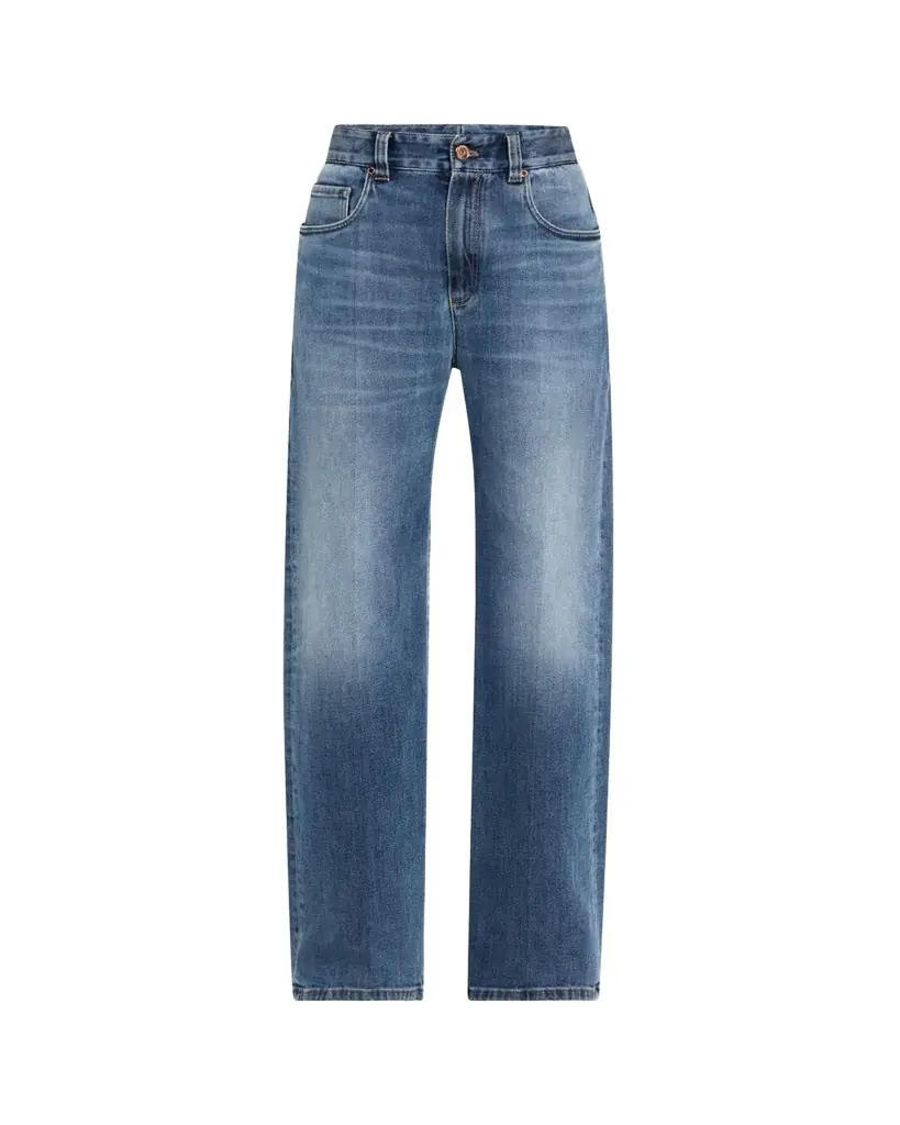 Brunello Cucinelli Soft Denim Loose Stove Pipe Jeans