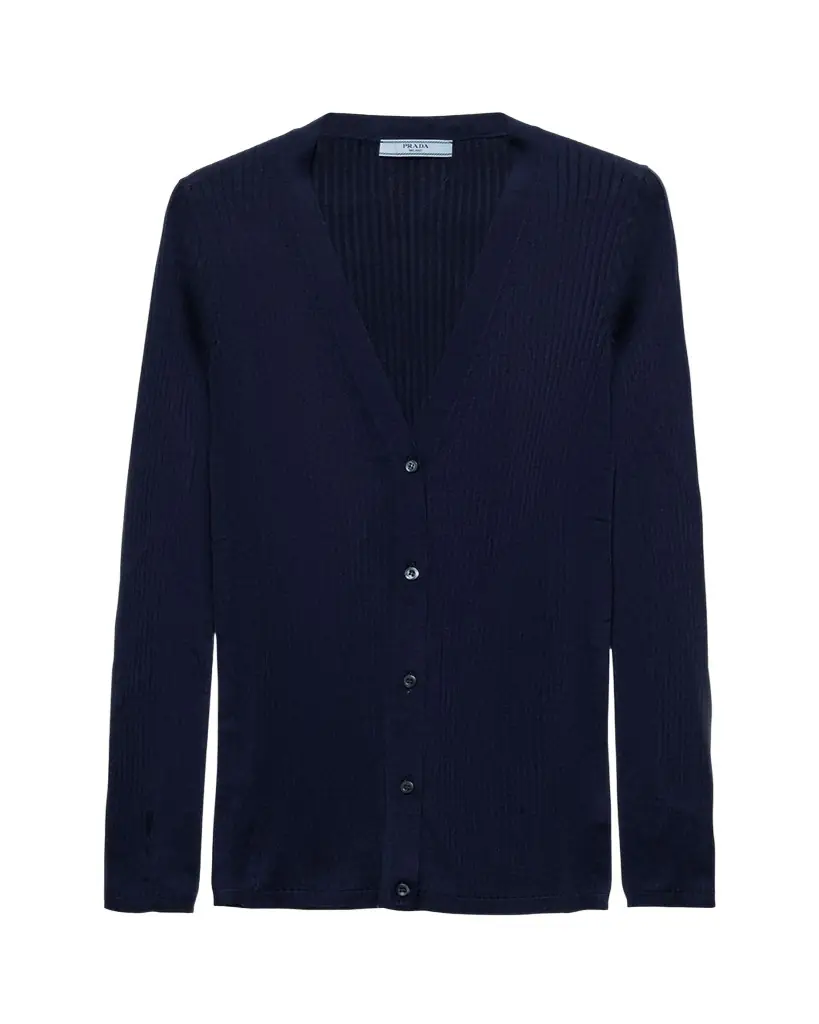 Prada Fitted Long-Sleeve Ribbed Cardigan