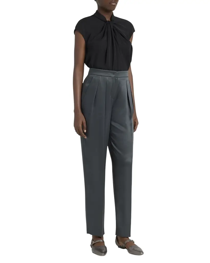 Giorgio Armani Silk Satin Pleated Straight-Leg Trousers