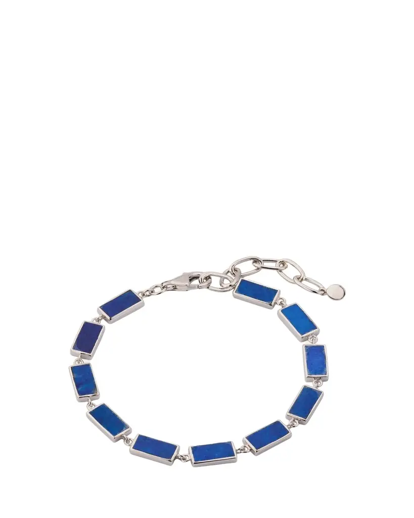 Jan Leslie Men's Sterling Silver and Rectangle Lapis Bracelet