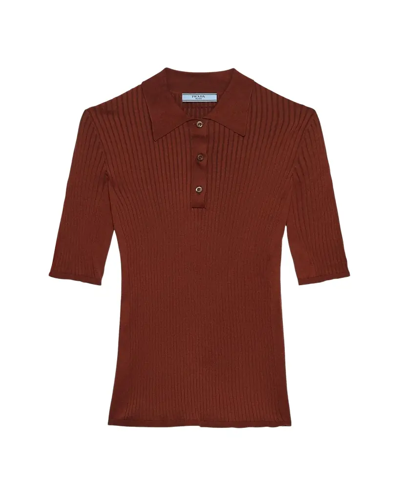 Prada Fitted Rib Knit Polo