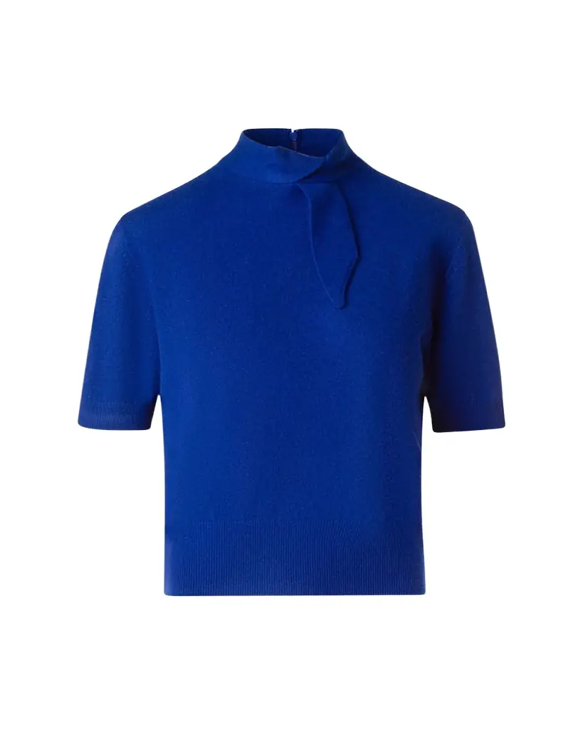 Akris Neck-Tie Cashmere Short-Sleeve Sweater