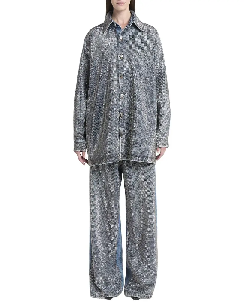 Stella McCartney Crystal Hotfix Wide Leg Jeans