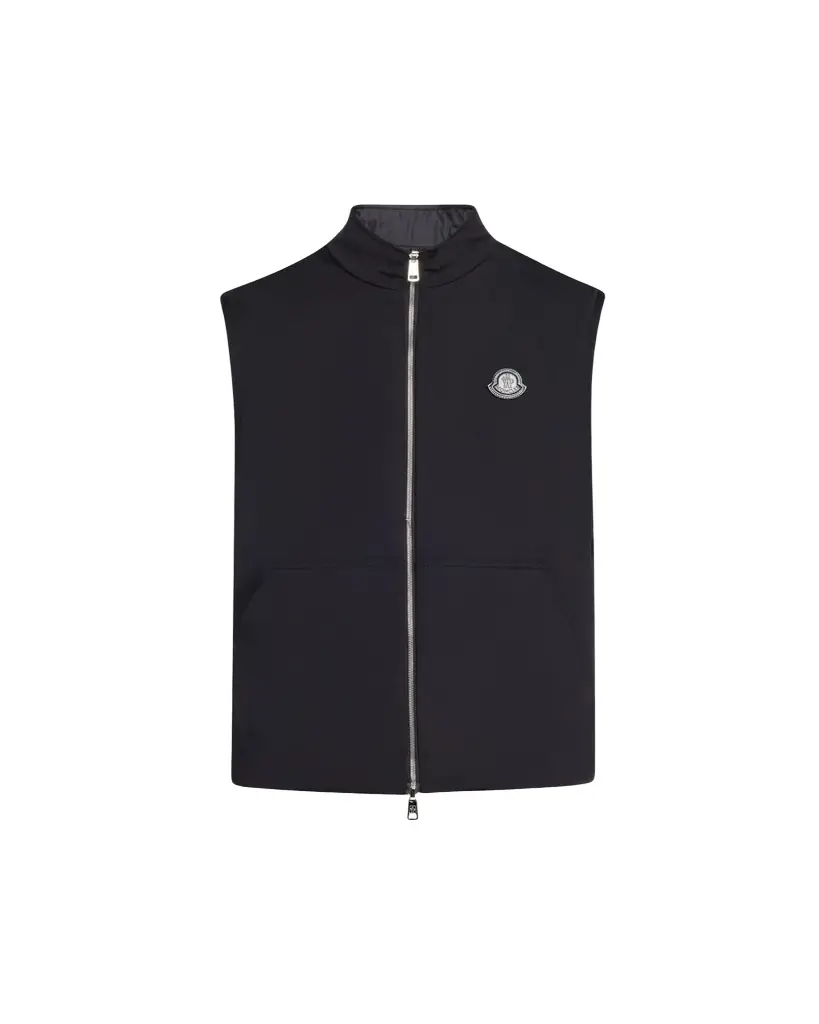 Moncler Men's Full-Zip Leather-Emblem Vest