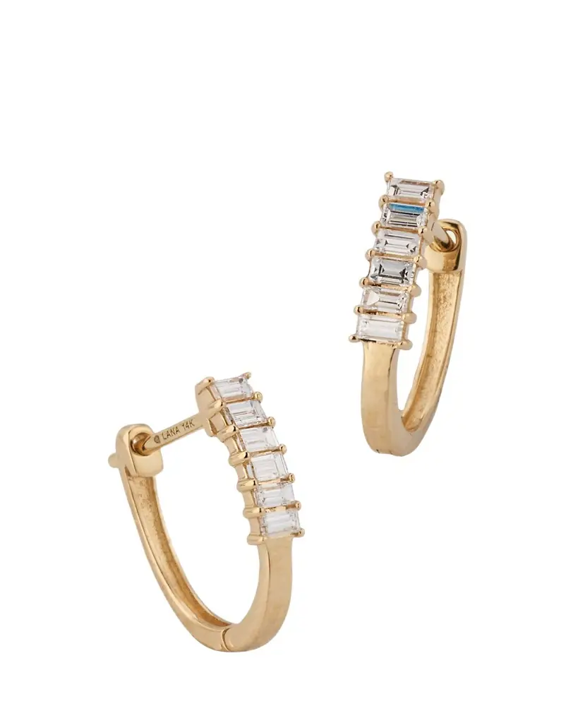 Lana 14K Yellow Gold Mini Baguette Diamond Huggie Earrings