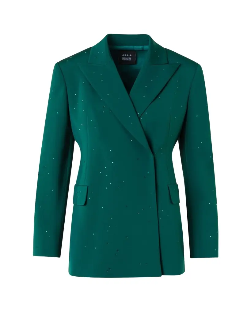 Akris Nadine Swarovski Stars Double-Breasted Silk Crepe Jacket