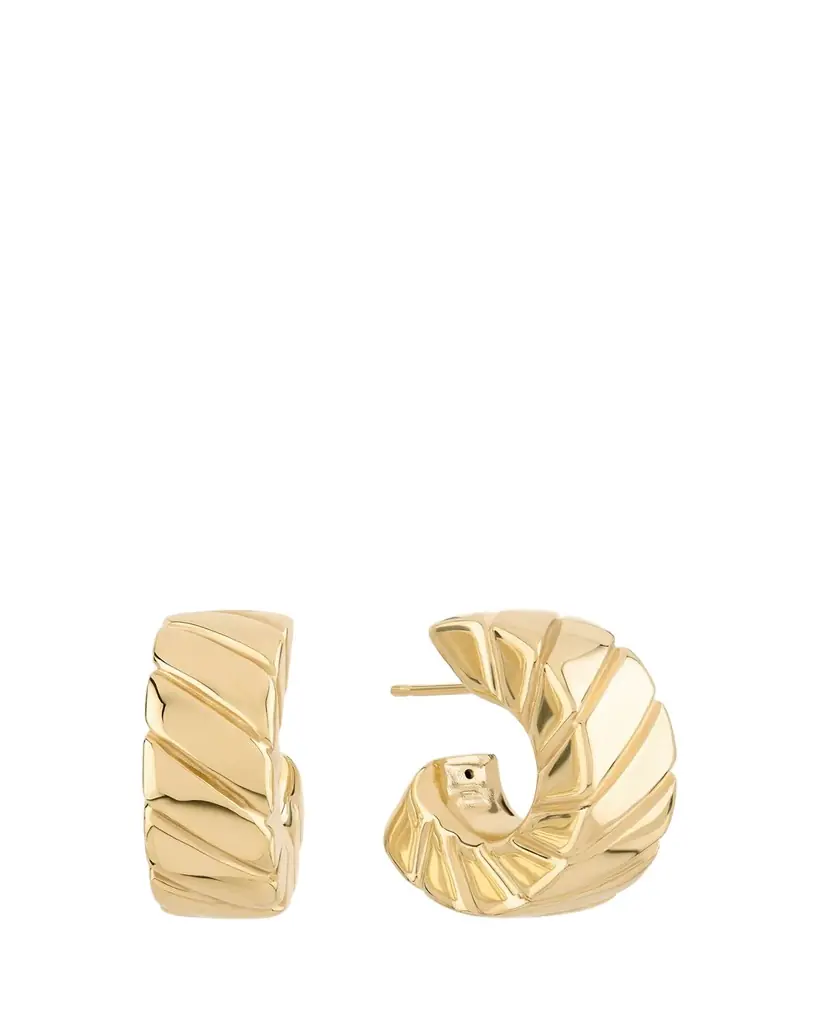 Lana 14K Gold Wide Grooved Huggie Earrings