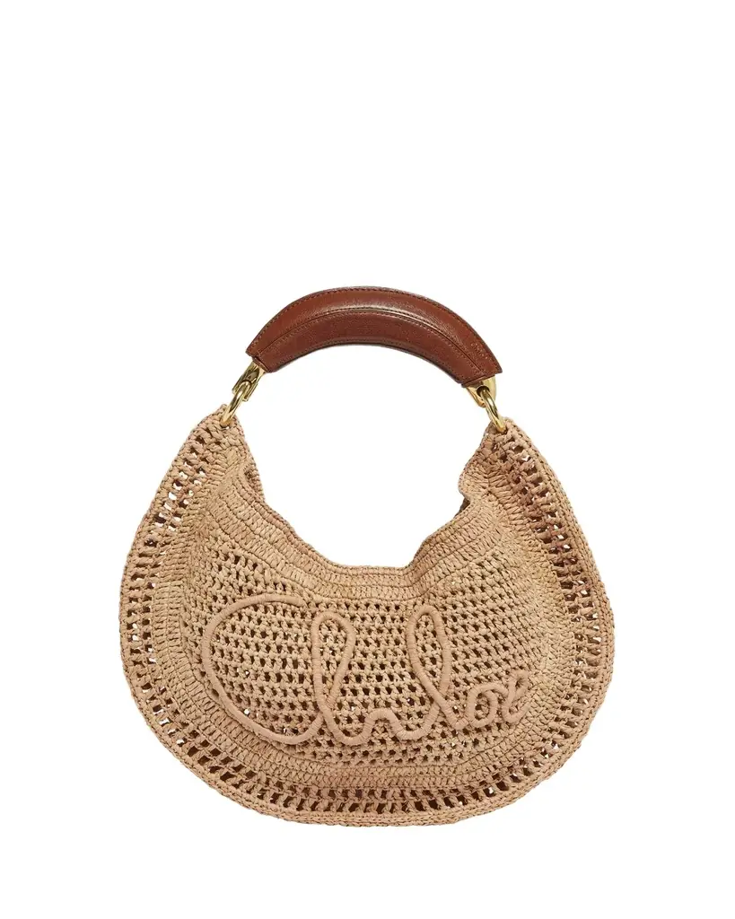 Chloe Summer Banana Top-Handle Bag in Crochet Fabric