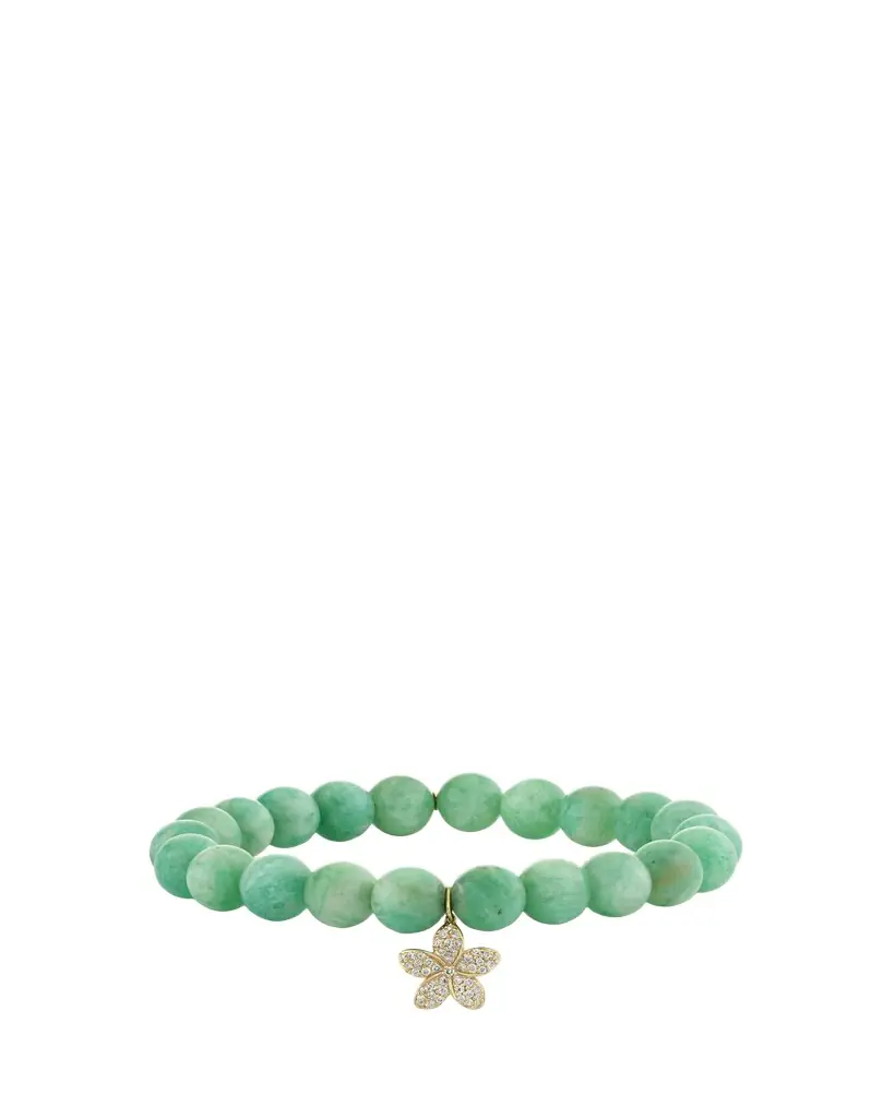 Sydney Evan 14K Yellow Gold Plumeria Charm and Russian Amazonite Bead Bracelet