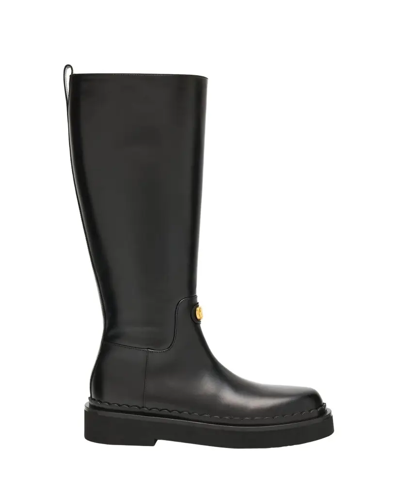 Valentino Garavani Vitello Brass VLogo Leather Knee-High Boots