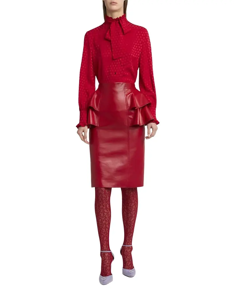 Valentino Garavani Ruffle Nappa Leather Pencil Skirt