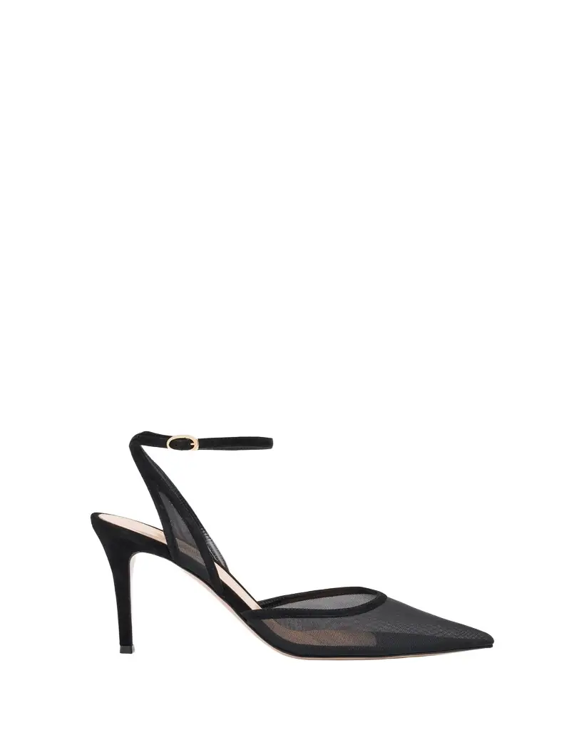Gianvito Rossi Suede Organza Ankle-Strap Pumps