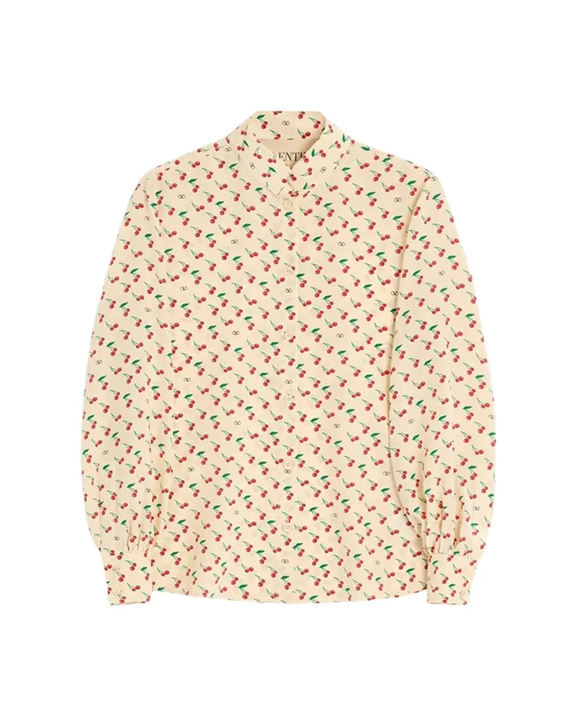 Valentino Garavani Cherry Print Crepe De Chine Button-Down Blouse