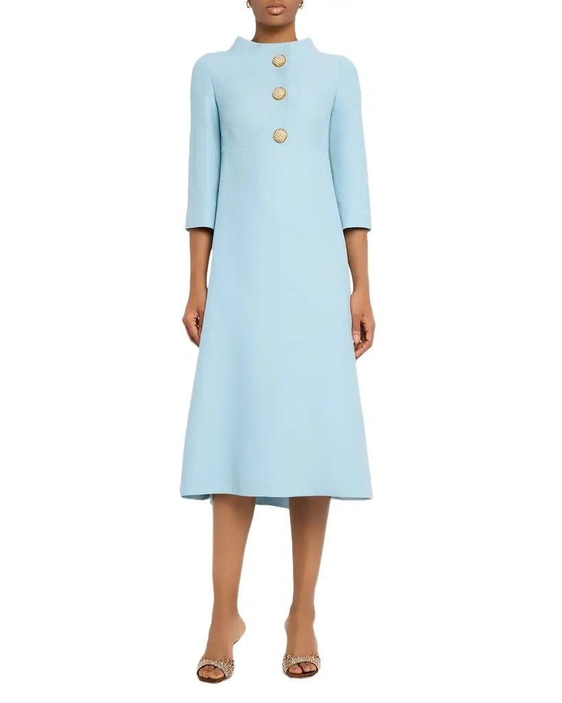 Valentino Garavani Strass Button High-Neck Crepe Midi Dress