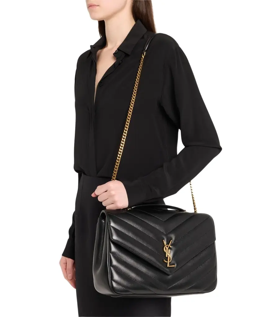 Saint Laurent Loulou Large YSL Chain Shoulder Bag in Quilted Leather
