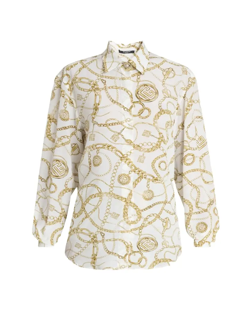 Balmain Chain Print Silk Blouse