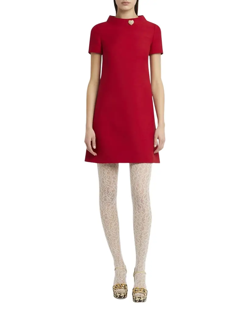 Valentino Garavani Crepe Couture Crystal Heart Mini Dress