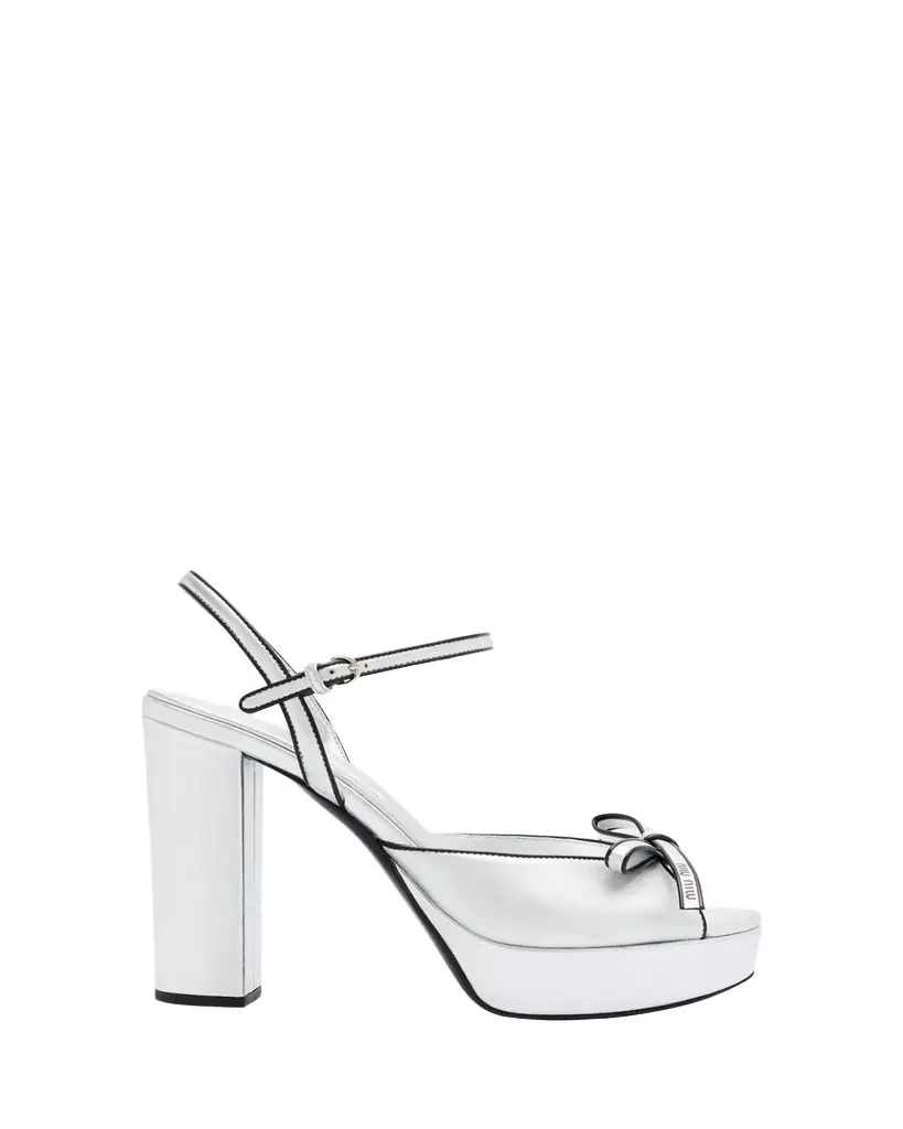Miu Miu Metallic Leather Bow Peep-Toe Platform Sandals