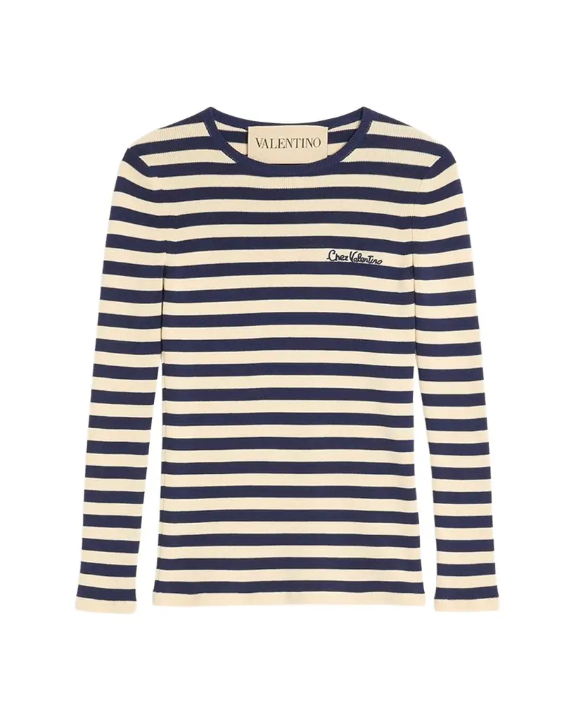 Valentino Garavani Chez Valentino Striped Knit Long-Sleeve Top