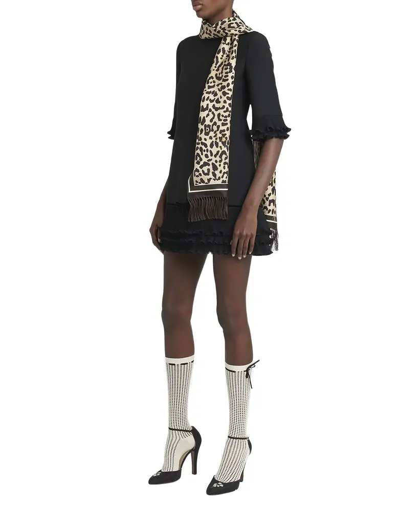 Valentino Garavani Animal Twill Fringe Scarf