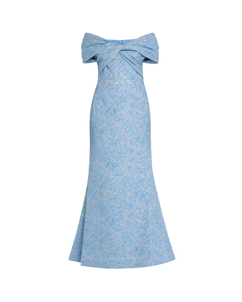 Rickie Freeman for Teri Jon Off-Shoulder Metallic Jacquard Gown
