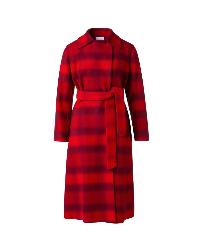 Akris punto Blur Check Belted Double-Breasted Coat