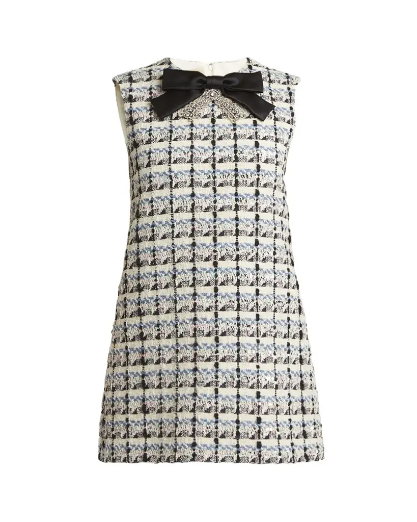 Valentino Garavani Bow-Embellished Sequin Tweed Mini Dress