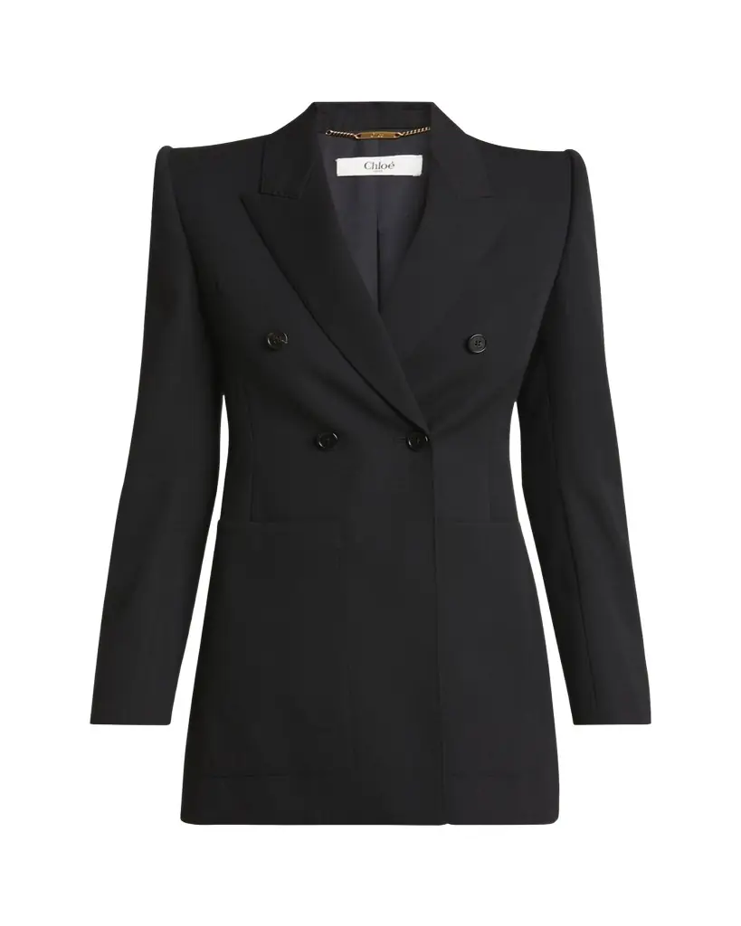 Chloe Double-Breasted Wool Tailored Jacket With Patch Pockets