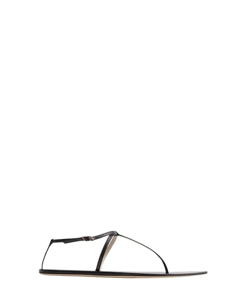Christen Mono Leather T-Strap Flat Sandals