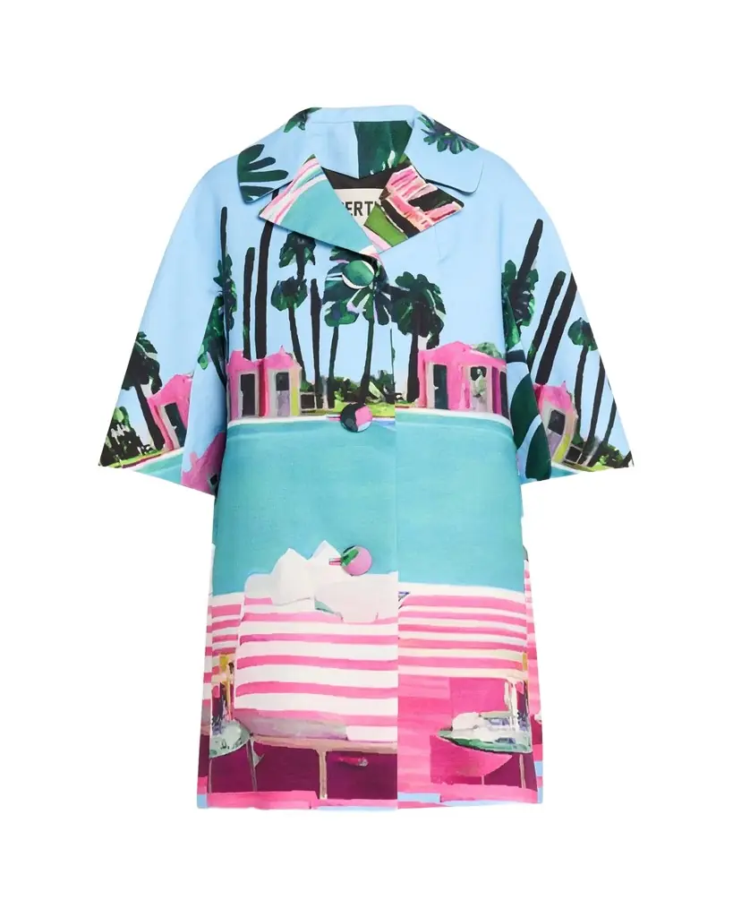 Libertine Poolside Printed 3/4-Sleeve Single-Breasted Coat