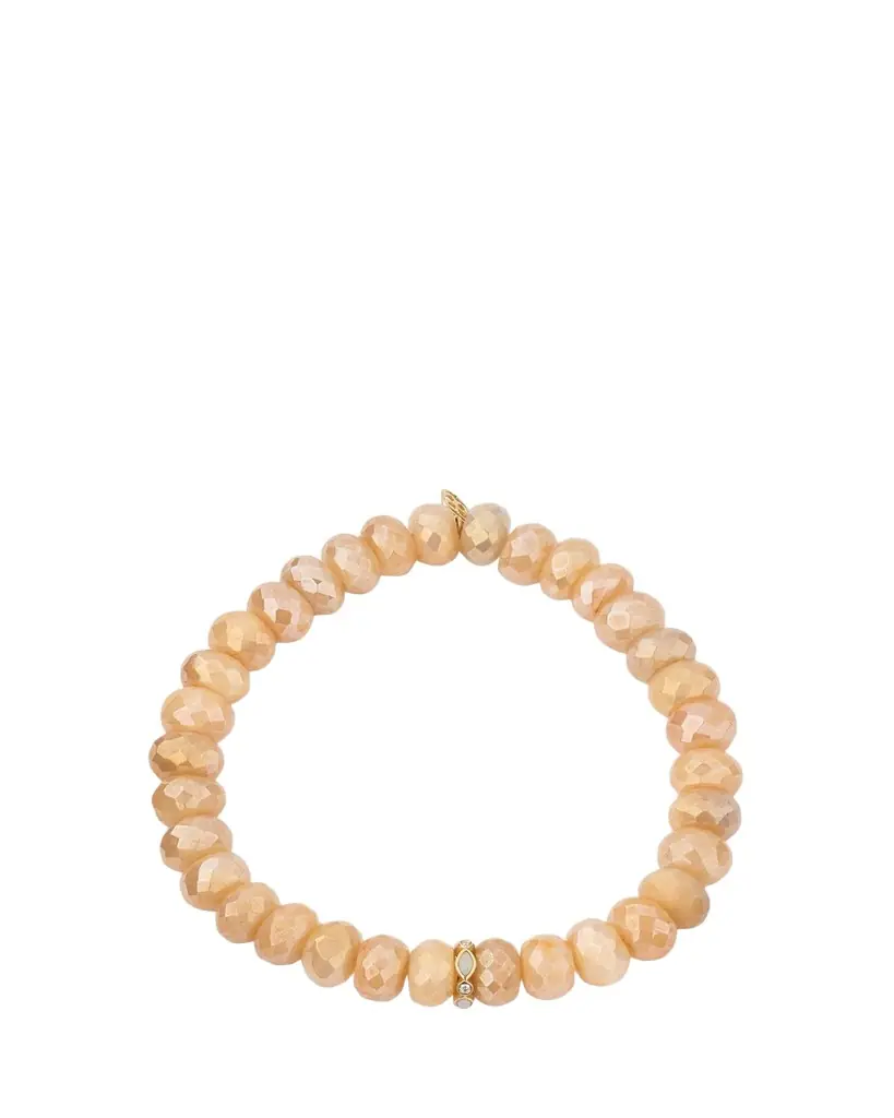 Sydney Evan 14K Pink Opal and Diamond Bezel 8mm Rondelle on Moonstone Bracelet