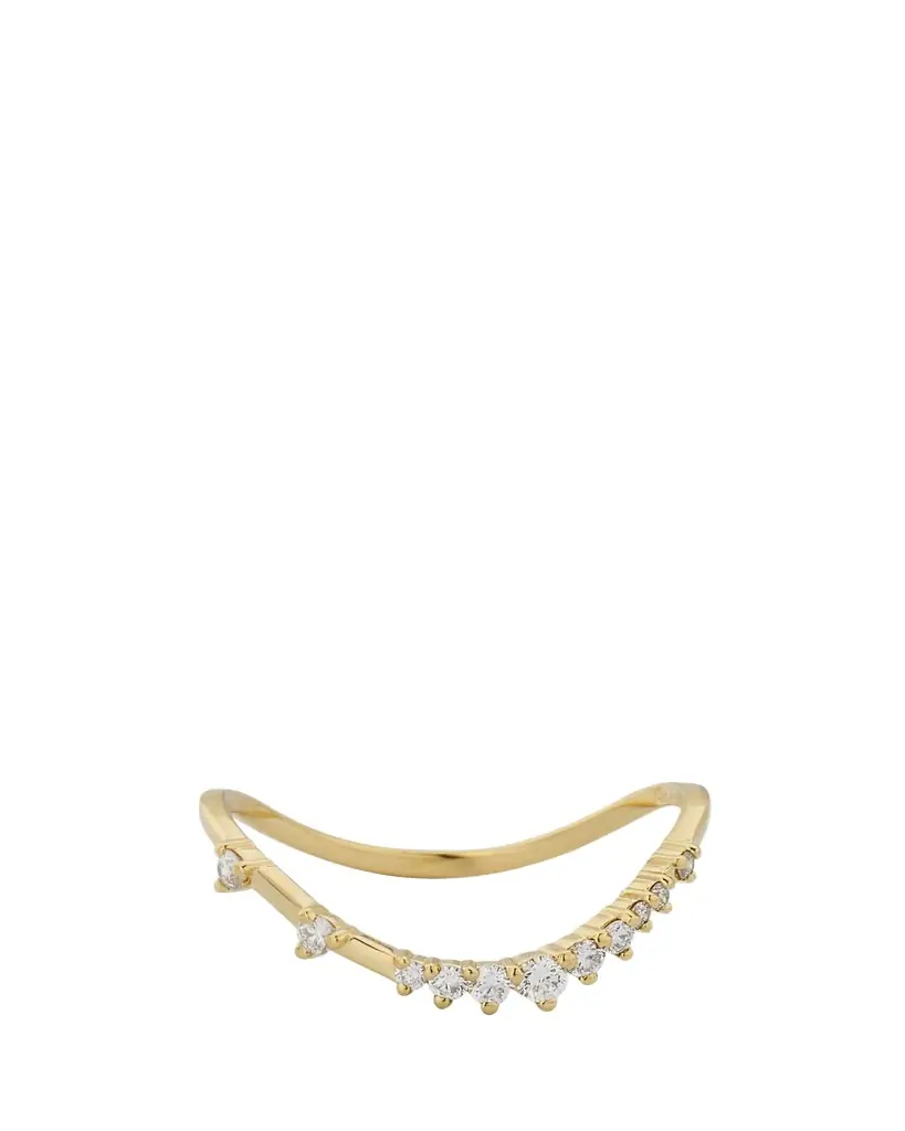 Lana 14K Gold Curved Solo Diamond Constellation Ring