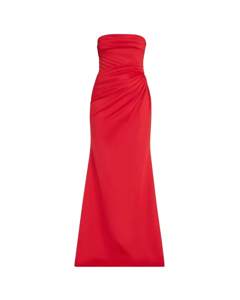 Badgley Mischka Strapless Pleated A-Line Gown