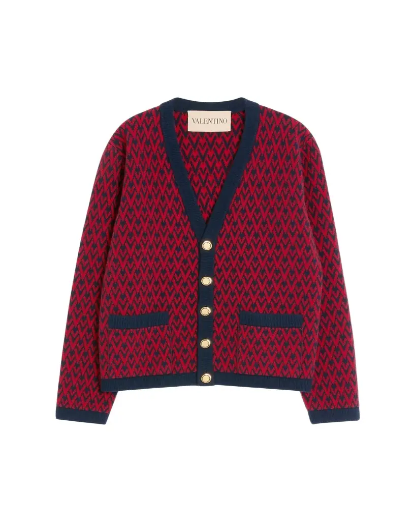 Valentino Garavani Men's Wool Toute La V Jacquard Cardigan