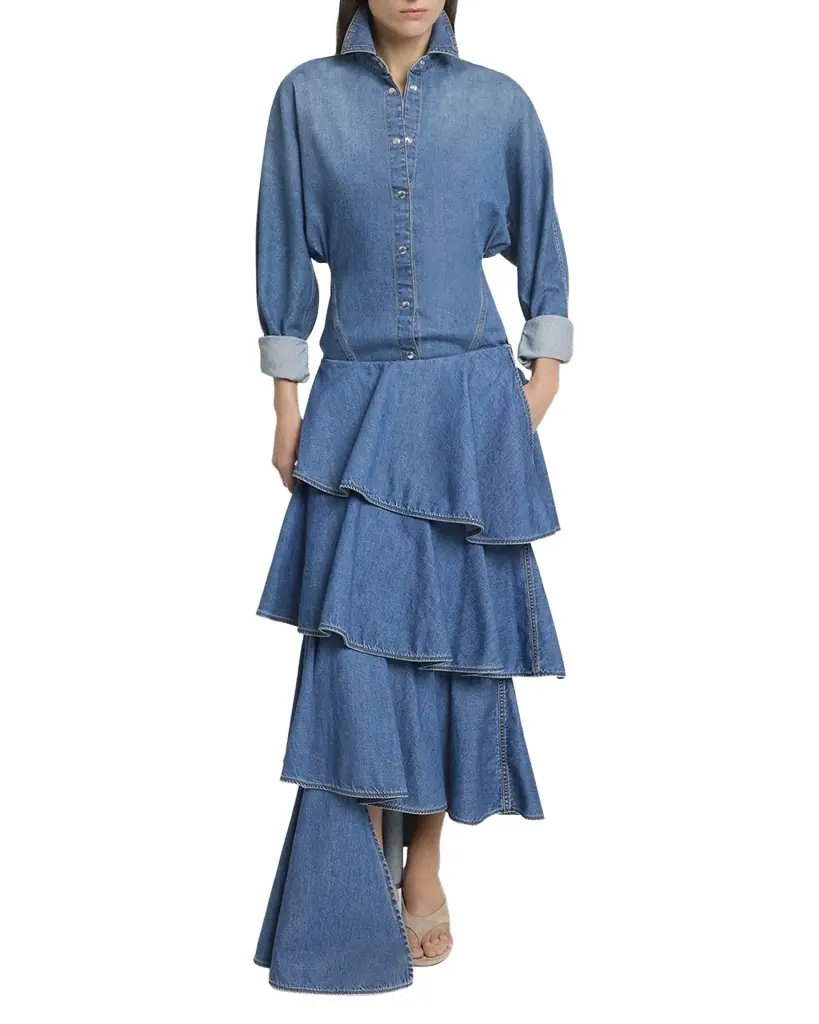 ALAIA Seamed Button-Down Denim Top