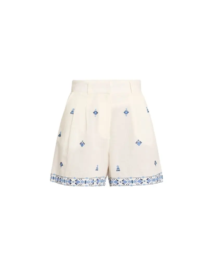 EMPORIO SIRENUSE Beatrice Astragal Embroidered Linen Shorts