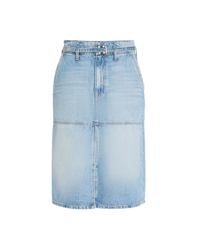 Brandon Maxwell Cecilia Belted Denim Midi Skirt