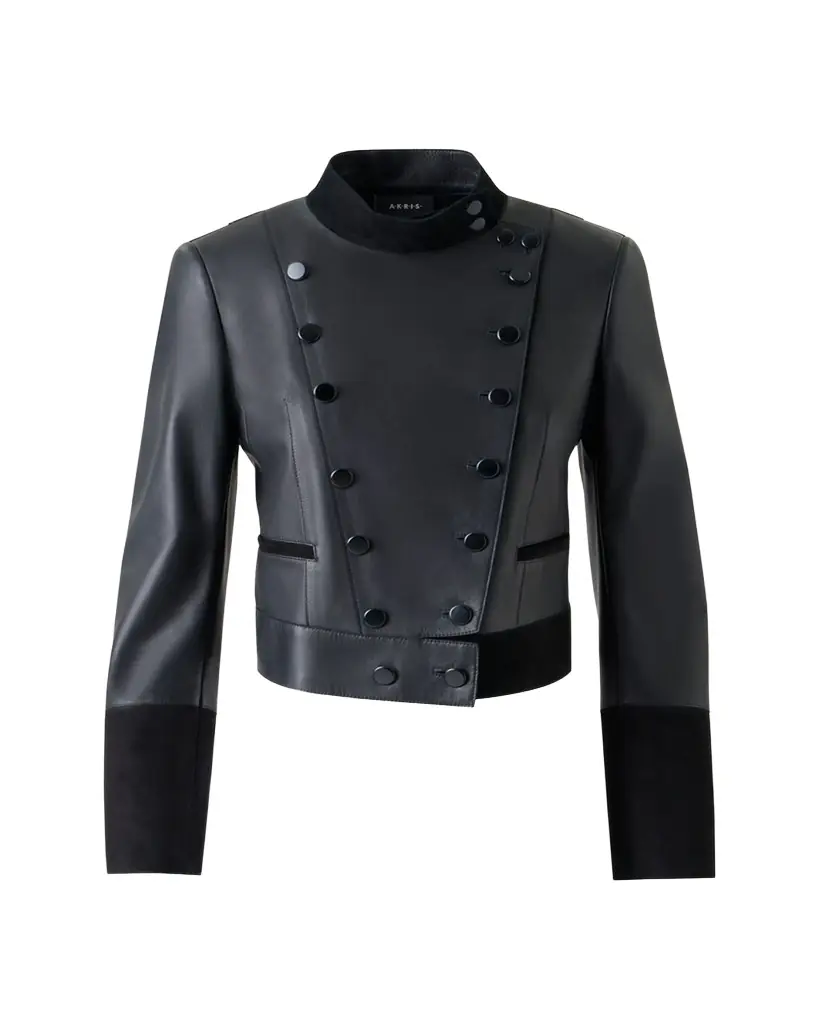 Akris Dean Nappa Leather Jacket with Suede Trim