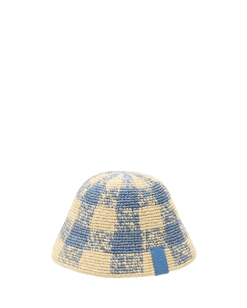 Loewe Raffia Crochet Check Bucket
