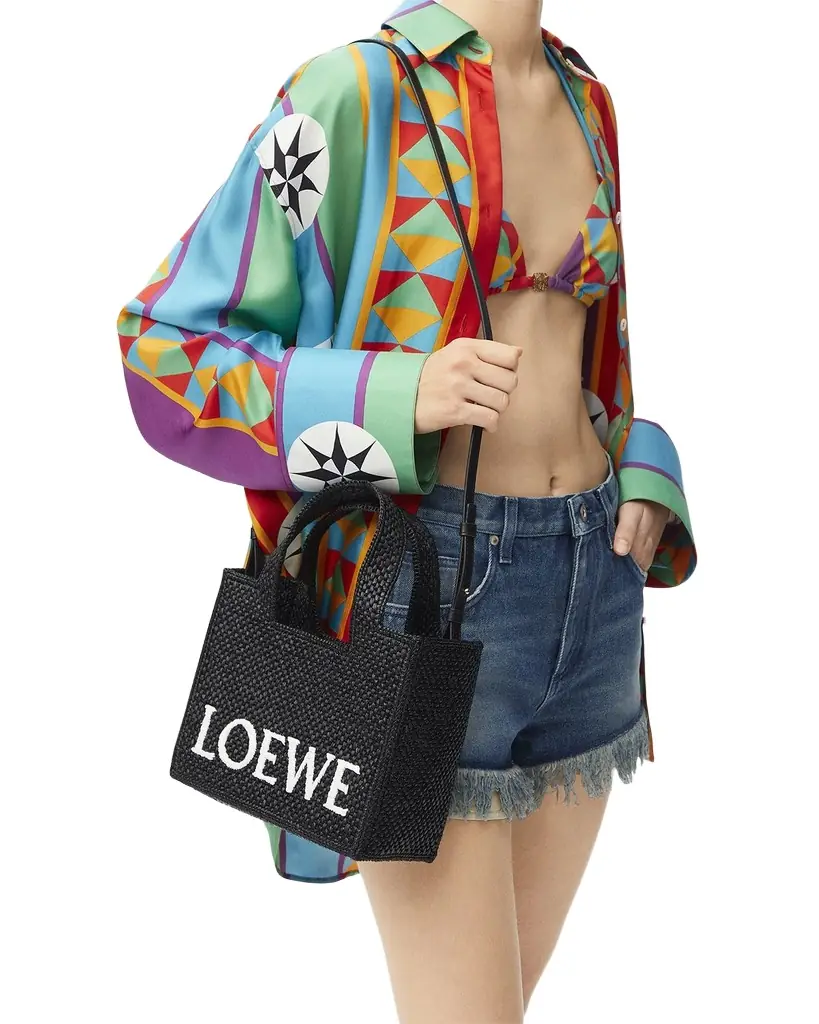 Loewe x Paula's Ibiza Font Logo Small Tote Bag in Raffia