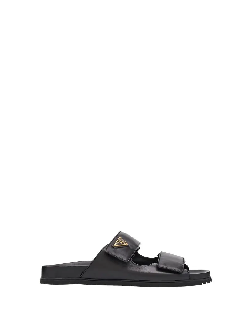Prada Leather Double-Grip Slide Sandals