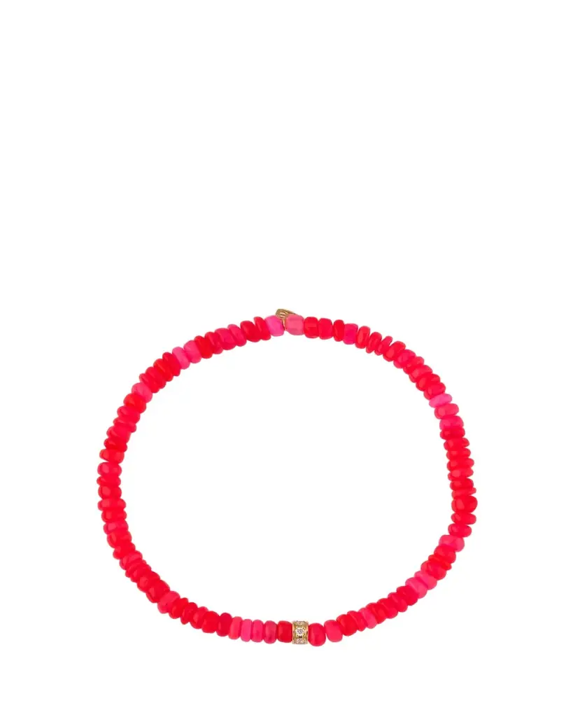 Sydney Evan 14K Pave Diamond 4mm Wheel on Hot Pink Opal Bracelet
