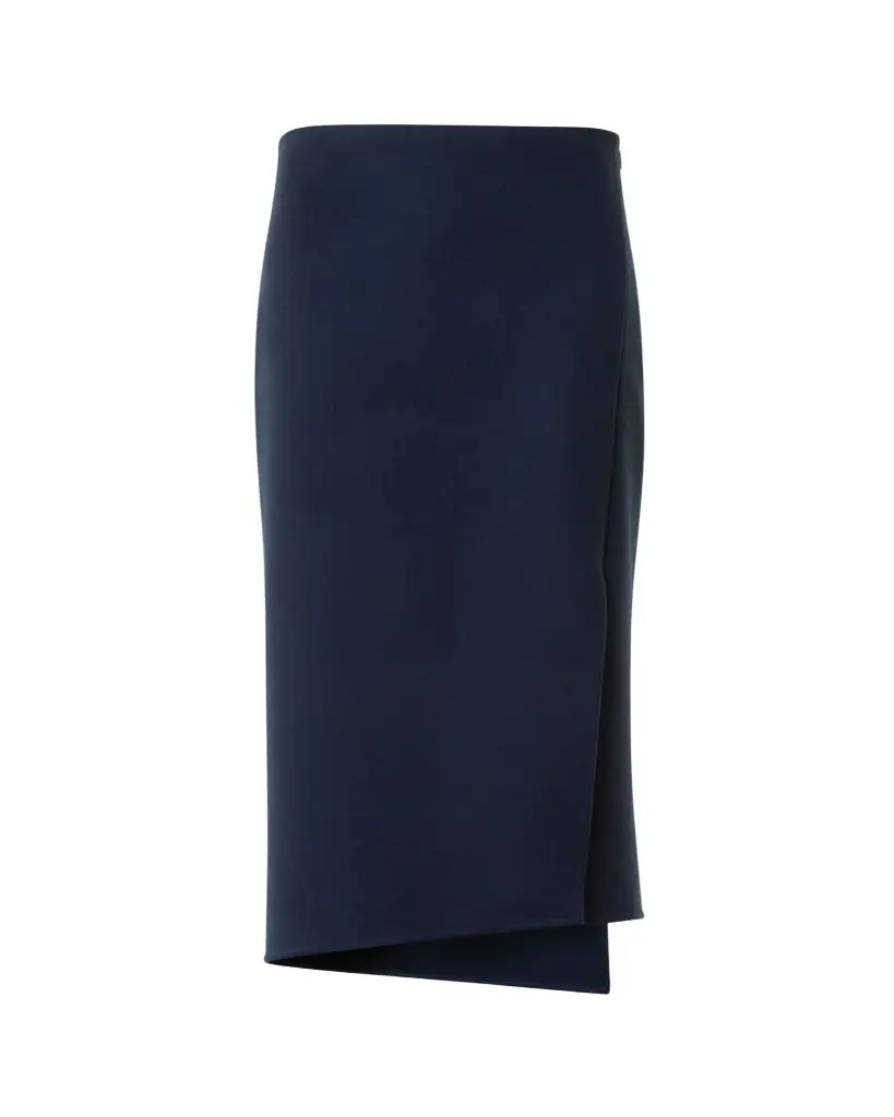 Akris Asymmetric Trapezoid Wool Flannel Double-Face Midi Skirt