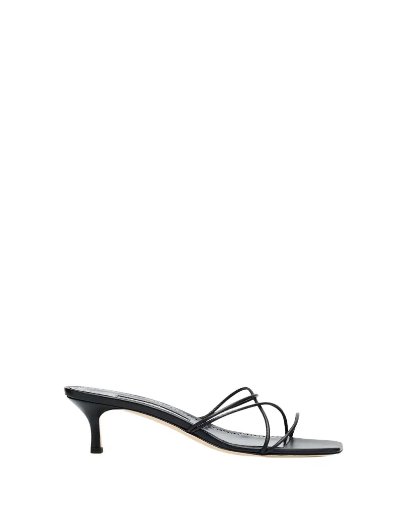 Manolo Blahnik Strappy Leather Kitten-Heel Mule Sandals