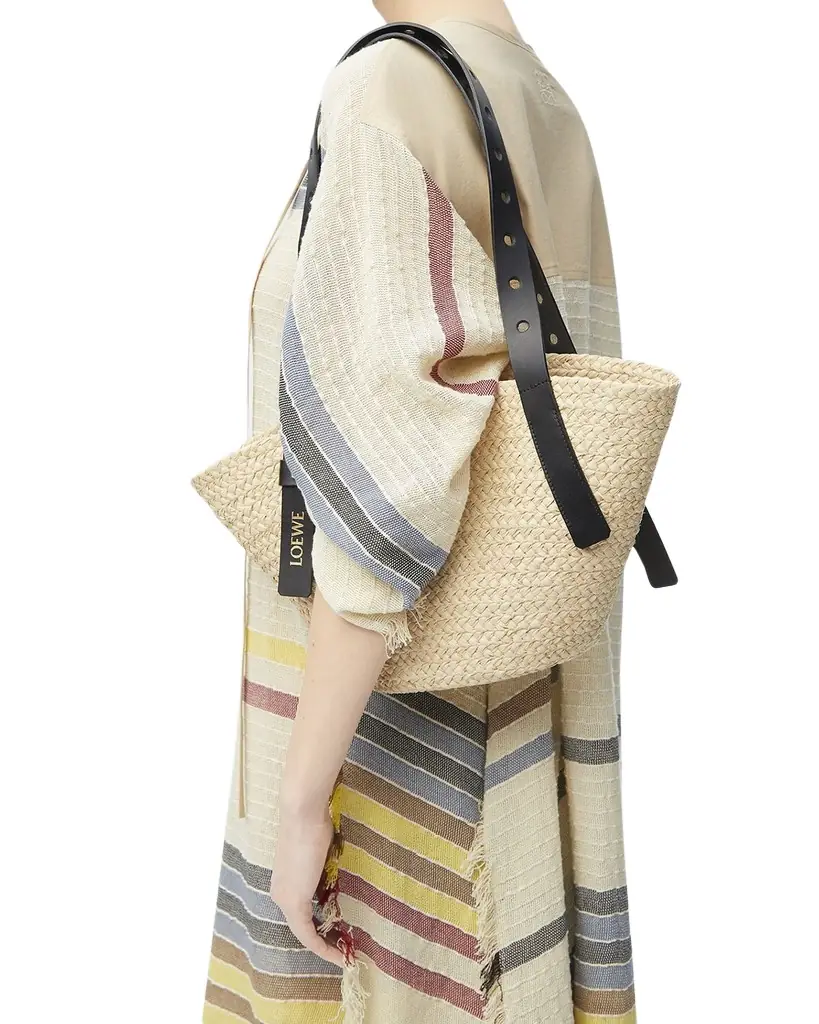 Loewe x Paula's Ibiza Punch Hole Small Basket Shoulder Bag in Raffia