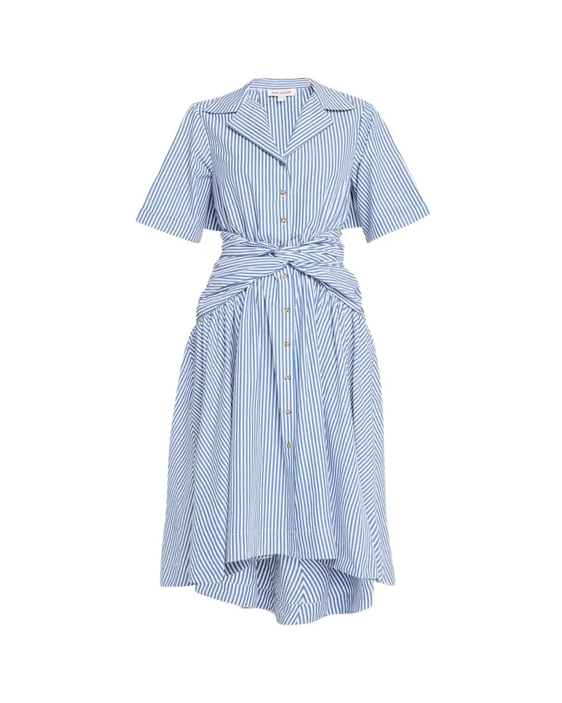 Rosie Assoulin Striped Tie High-Low Shirtdress