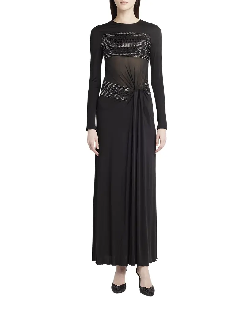 Giorgio Armani Crystal Sheer Midriff Jersey Gown