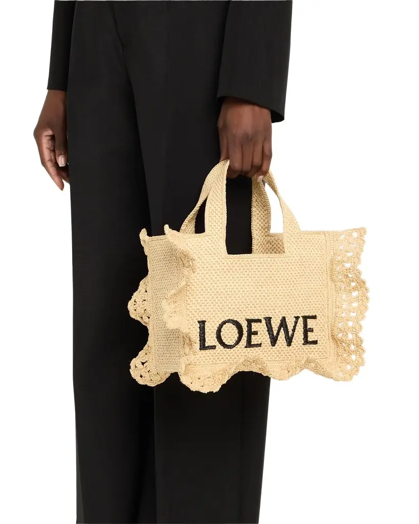 Loewe x Paula's Ibiza Small Ruffled Tote Bag in Raffia