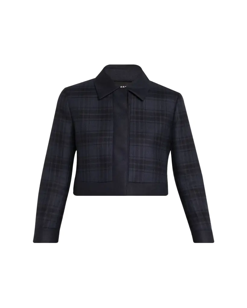Akris Lewitt Check Wool Double-Face Crop Jacket