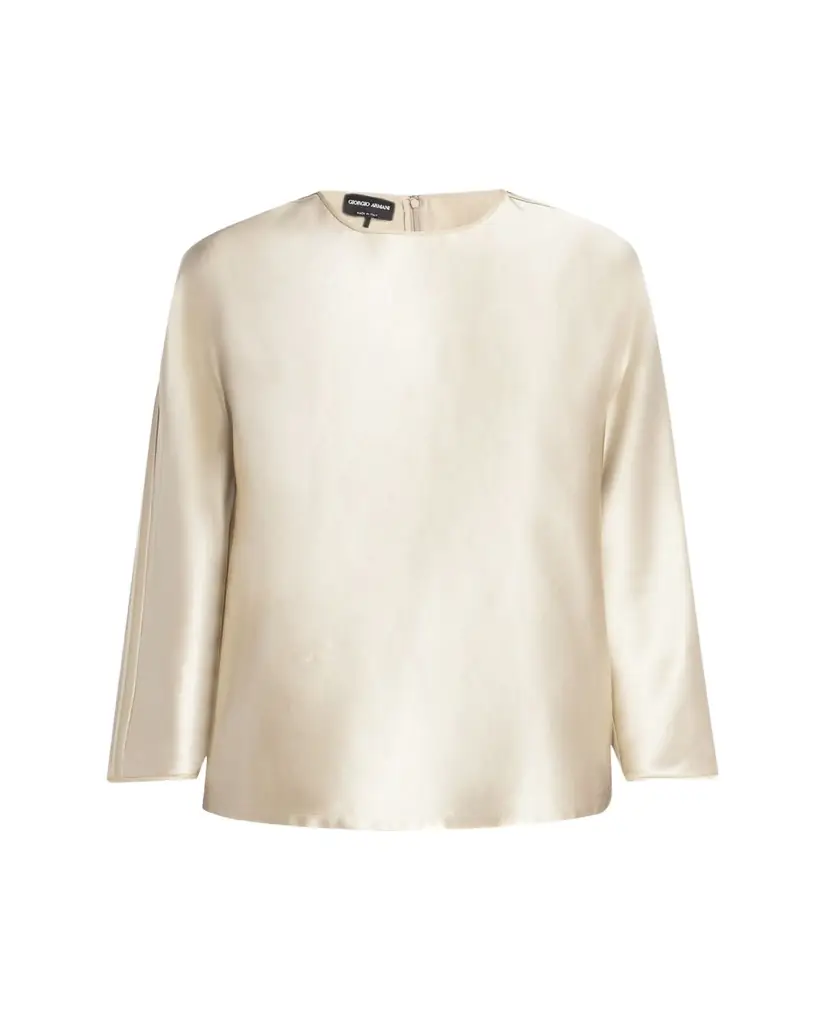 Giorgio Armani Tonal Piping Long-Sleeve Silk Blouse